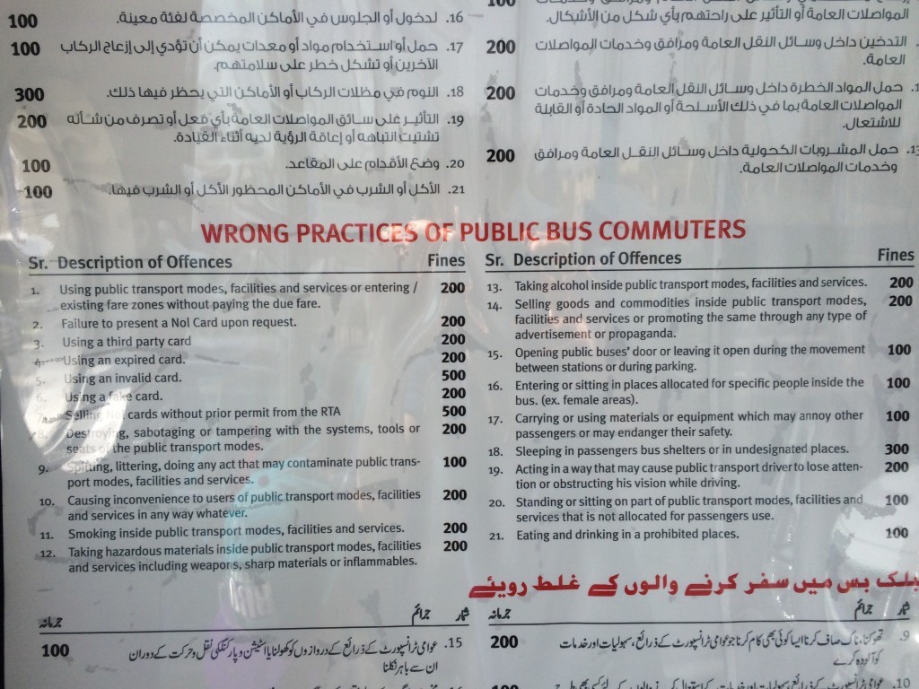 Dubai penalty in public transport
