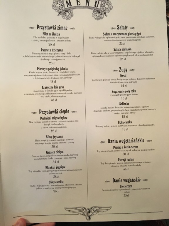 Restauracja Carska Białowieża ceny menu